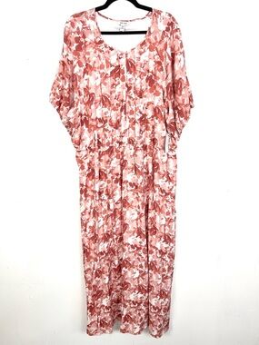 NWT Nine West Maxi Dress Floral Short Puff Sleeve Rust Red White 3X